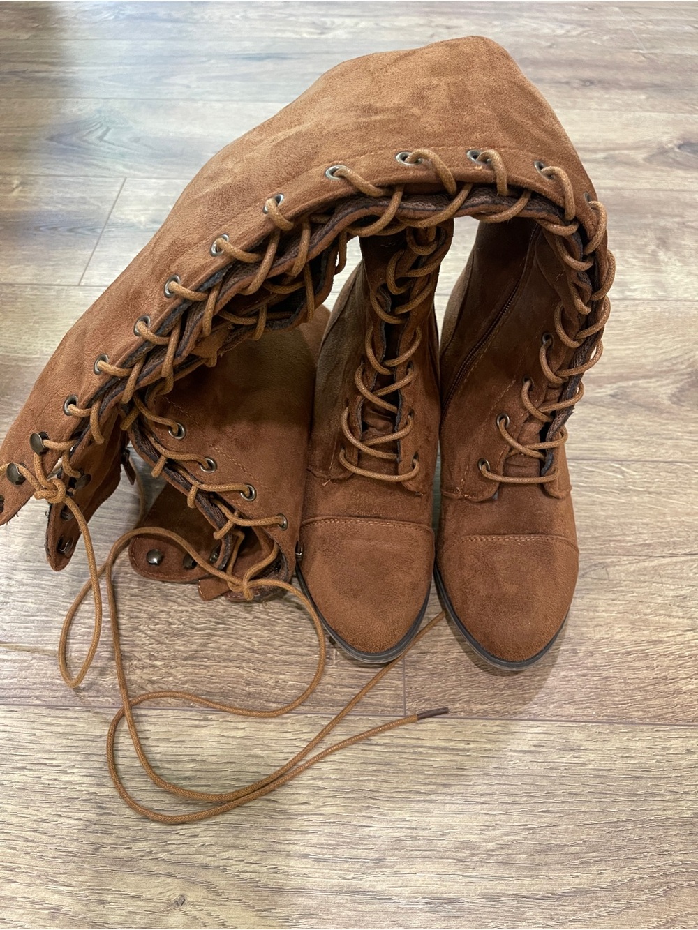 Women's Lace-Up Faux Suede Ankle Boots - Brown